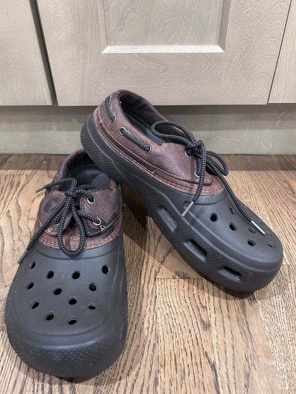 Crocs Islander Pitcrew Boat Shoes Mens Sz 12 Leather Clogs Loafers Slip On
